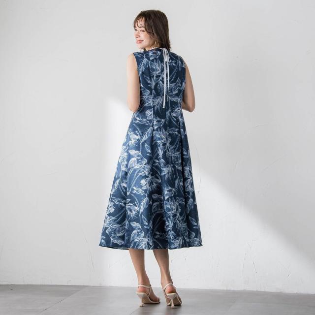 LUSSO VIAGGIO BLU 総レース フラワーワンピース 襟付き 半袖 ビアッジョブルー（Viaggio blu）/【WEB限定カラーあり】リネンライク