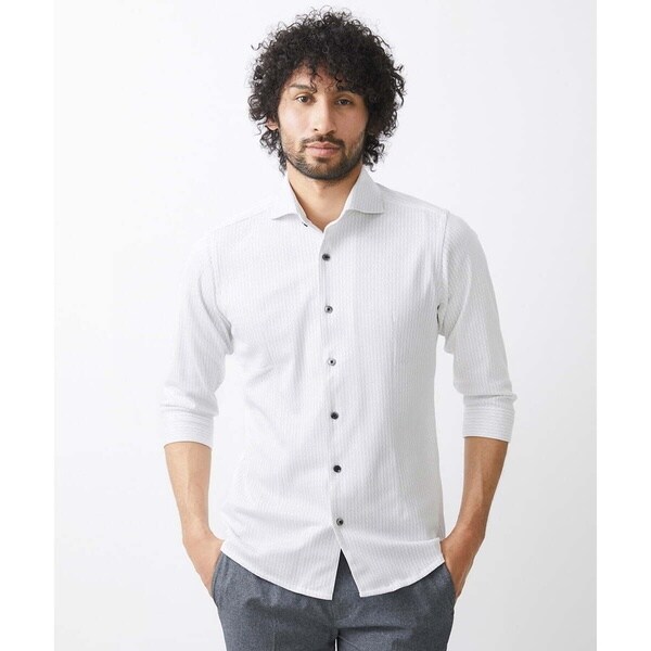 ミッシェルクランオム（MICHEL  HOMME）/《日本製》立体柄ストレッチラッセル七分袖シャツ