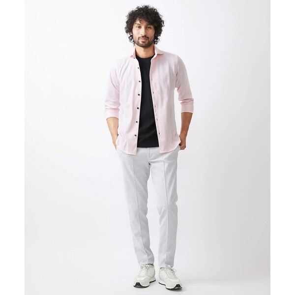 ミッシェルクランオム（MICHEL  HOMME）/《日本製》立体柄ストレッチラッセル七分袖シャツ