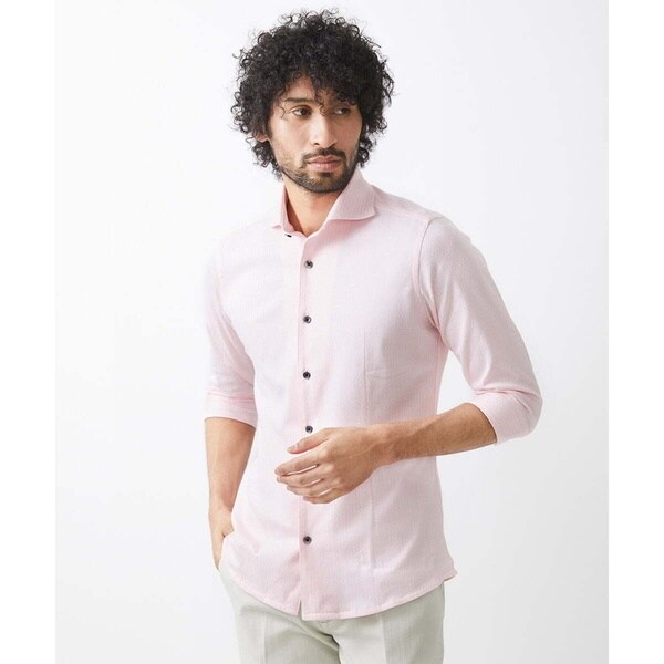 ミッシェルクランオム（MICHEL  HOMME）/《日本製》立体柄ストレッチラッセル七分袖シャツ