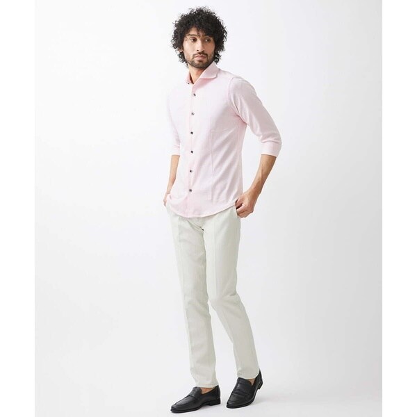 ミッシェルクランオム（MICHEL  HOMME）/《日本製》立体柄ストレッチラッセル七分袖シャツ