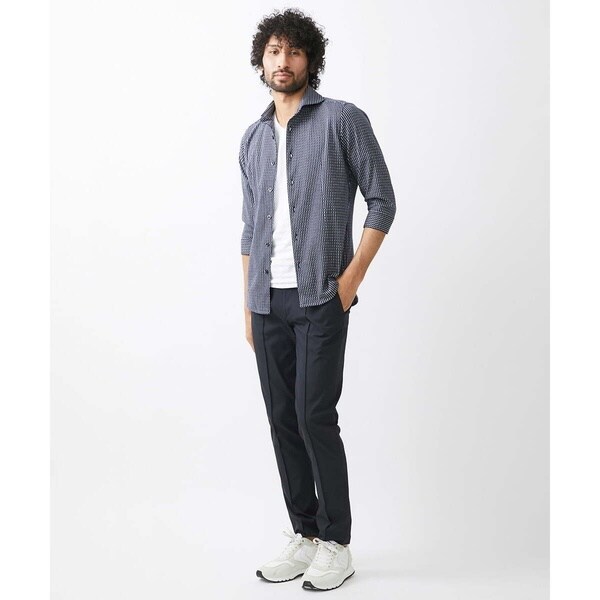 ミッシェルクランオム（MICHEL  HOMME）/《日本製》立体柄ストレッチラッセル七分袖シャツ