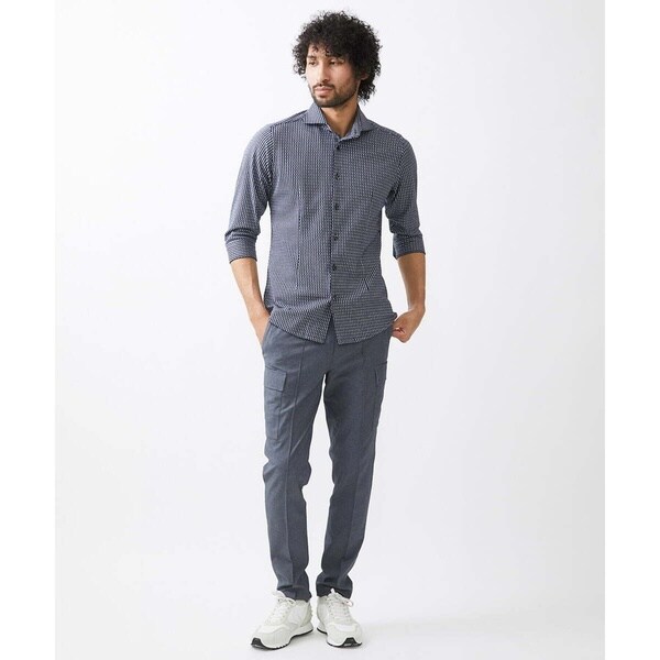 ミッシェルクランオム（MICHEL  HOMME）/《日本製》立体柄ストレッチラッセル七分袖シャツ