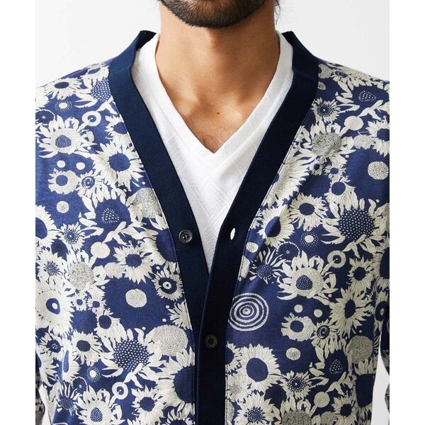 ミッシェルクランオム（MICHEL  HOMME）/《日本製》フラワー柄プリントカーディガン