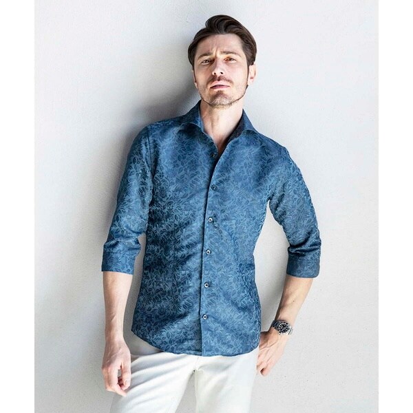 ミッシェルクランオム（MICHEL  HOMME）/《日本製》ボタニカル柄七分袖シャツ