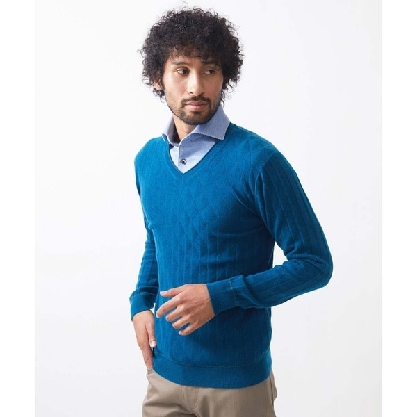 ミッシェルクランオム（MICHEL  HOMME）/ダイヤ柄Vネックニット