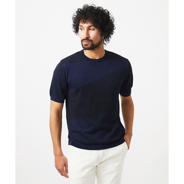 ミッシェルクランオム（MICHEL KLEIN HOMME）/ダイアゴナル柄クルーネック半袖ニット