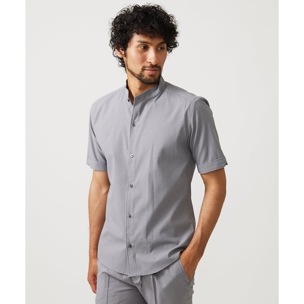 ミッシェルクランオム（MICHEL KLEIN HOMME）/【セットアップ】バンドカラー半袖シャツ_1