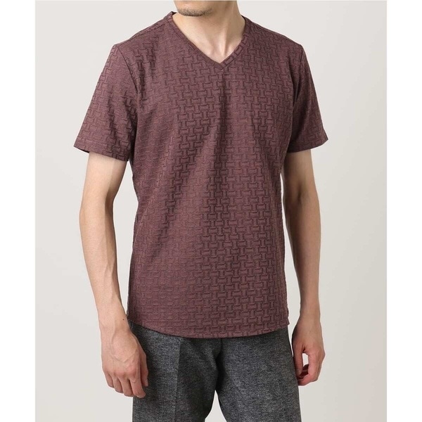 ミッシェルクランオム（MICHEL  HOMME）/《日本製》レンガ柄Vネック半袖カットソー