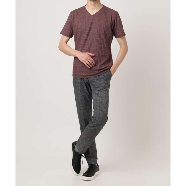 ミッシェルクランオム（MICHEL  HOMME）/《日本製》レンガ柄Vネック半袖カットソー