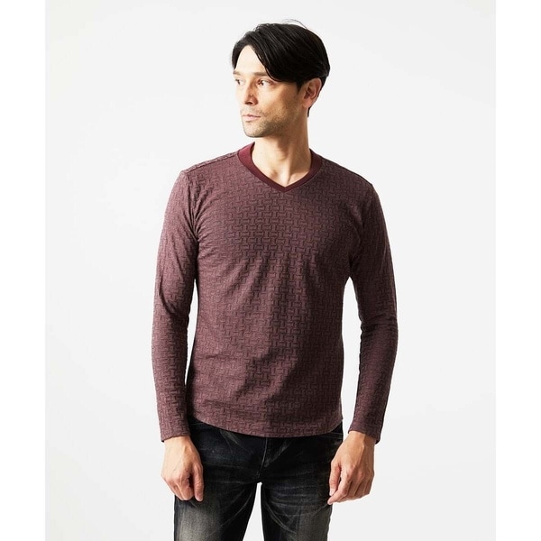ミッシェルクランオム（MICHEL  HOMME）/《日本製》レンガ柄Vネック長袖カットソー