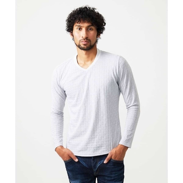 ミッシェルクランオム（MICHEL  HOMME）/《日本製》レンガ柄Vネック長袖カットソー