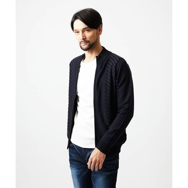 ミッシェルクランオム（MICHEL KLEIN HOMME）/グラデーションスタンドカラーニットブルゾン