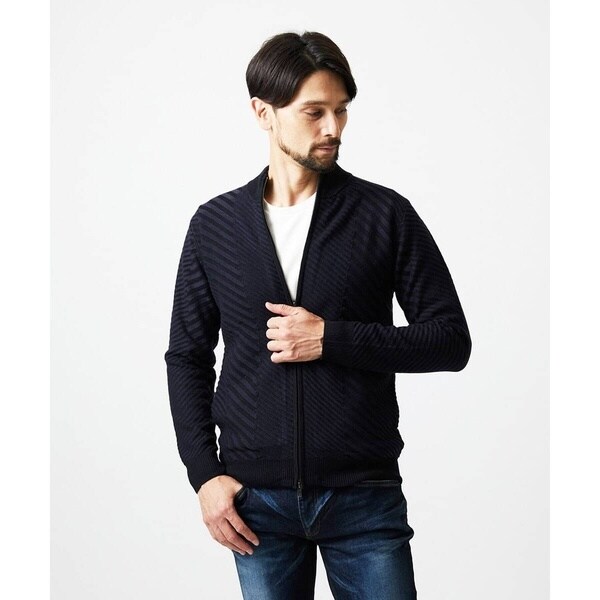ミッシェルクランオム（MICHEL KLEIN HOMME）/グラデーションスタンドカラーニットブルゾン