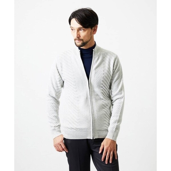 ミッシェルクランオム（MICHEL KLEIN HOMME）/グラデーションスタンドカラーニットブルゾン