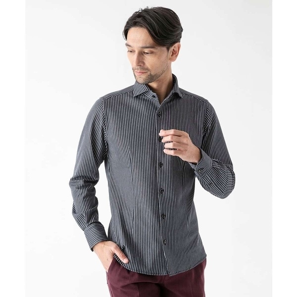 ミッシェルクランオム（MICHEL  HOMME）/《日本製》ストライプ柄ジャージ長袖シャツ