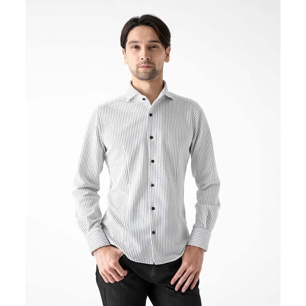 ミッシェルクランオム（MICHEL  HOMME）/《日本製》ストライプ柄ジャージ長袖シャツ