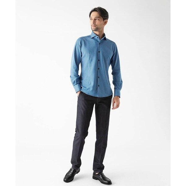 ミッシェルクランオム（MICHEL  HOMME）/《日本製》ストライプ柄ジャージ長袖シャツ