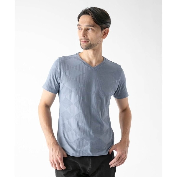 ミッシェルクランオム（MICHEL KLEIN HOMME）/アーガイル柄Vネック半袖カットソー