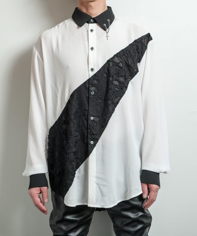 バックステージパス（backstagepass）/DARK SIDE MOON(ダークサイド ムーン) ブロークンレース 切り替え トロミシャツ