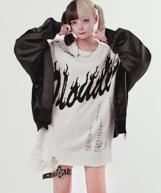 バックステージパス（backstagepass）/MONTEREY(モントレー)ロゴジャガード オーバーサイズ ダメージニット