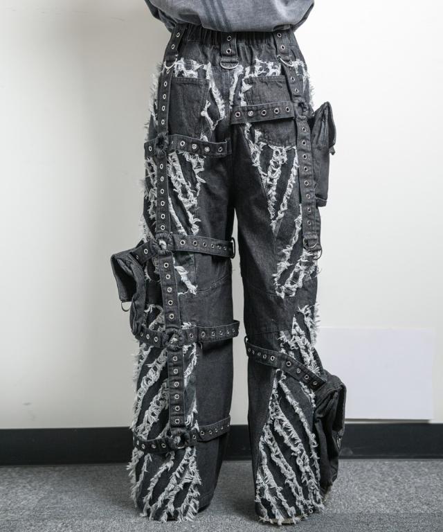 バックステージパス（backstagepass）/SCOTT W(スコット W)フリンジ加工 ワイドカーゴパンツ_4