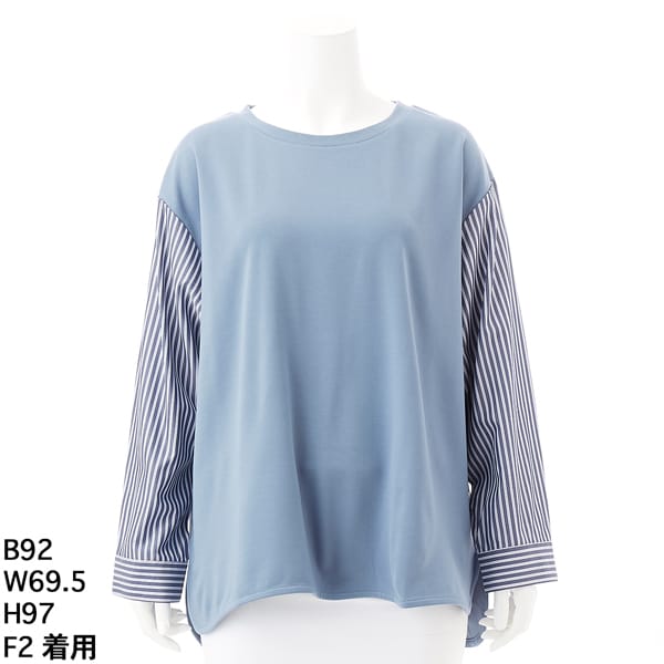 ラ・クープ（LACOUPE）/カット×袖ストライプ切替カットソー 　ドッキングブラウス ラ・クープ（LACOUPE）/カット×袖ストライプ切替カットソー ドッキング