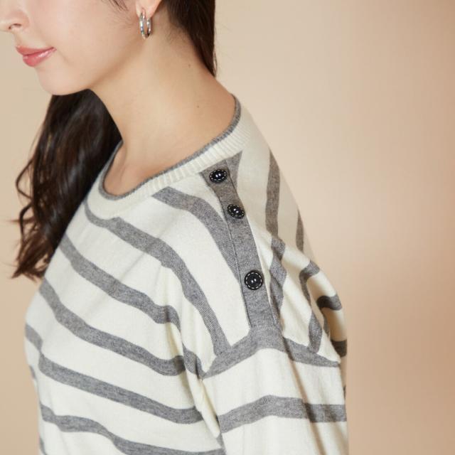 ラ・クープ（LACOUPE）/ボーダー柄刺繍入りニットプルオーバー