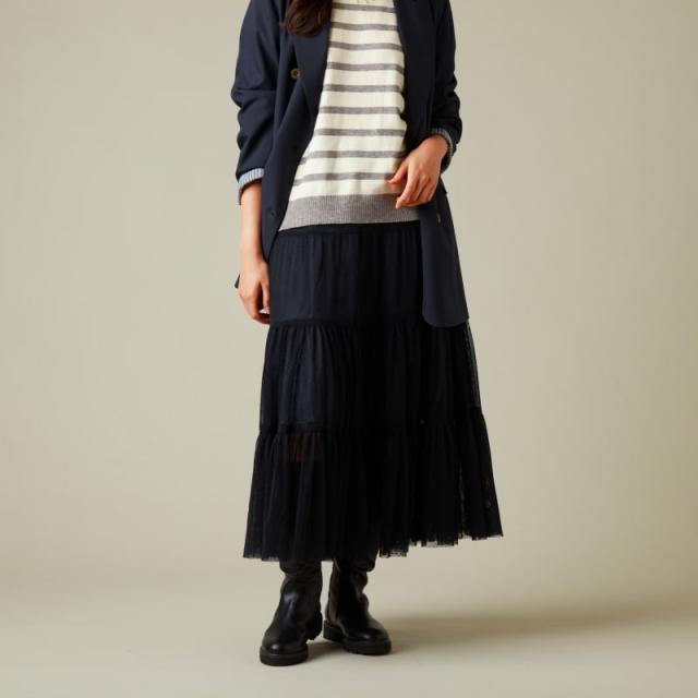 ラ・クープ（LACOUPE）/【洗える】チュールレースドット柄ティアードスカート