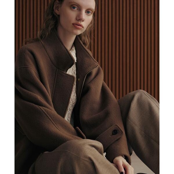 コート アウター PECOLAMBウールカシミヤスタンドカラーコート