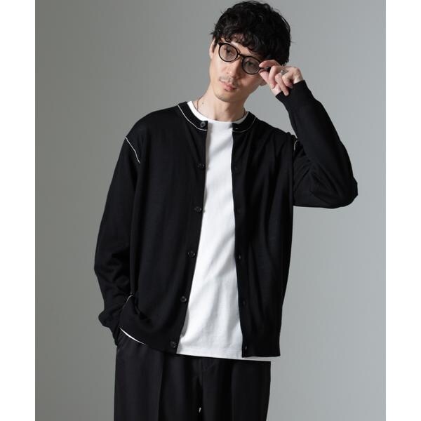 ナノユニバース（NANO universe）/コントラストラインクルーネックカーディガン