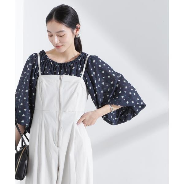 ナノユニバース（NANO universe）/フラワープリントギャザーバルーンブラウス