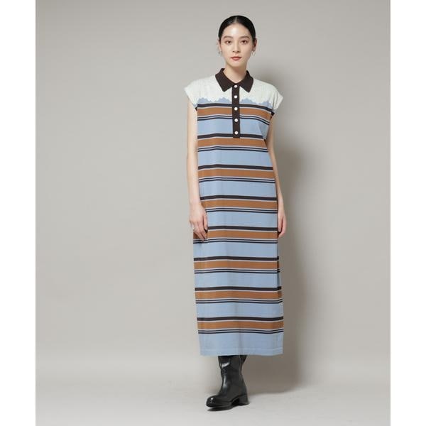 ナノユニバース（NANO universe）/コットンボーダーレース編みポロニットワンピース