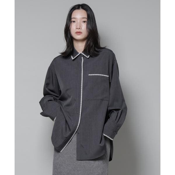 ナノユニバース（NANO universe）/トリミング刺繍ツイルシャツ