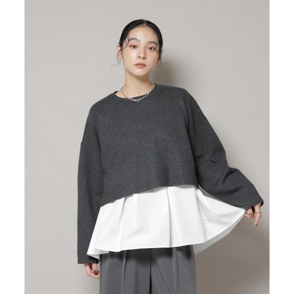 ナノユニバース（NANO universe）/ダブルジャガードニット×タックブラウス ペプラムセット