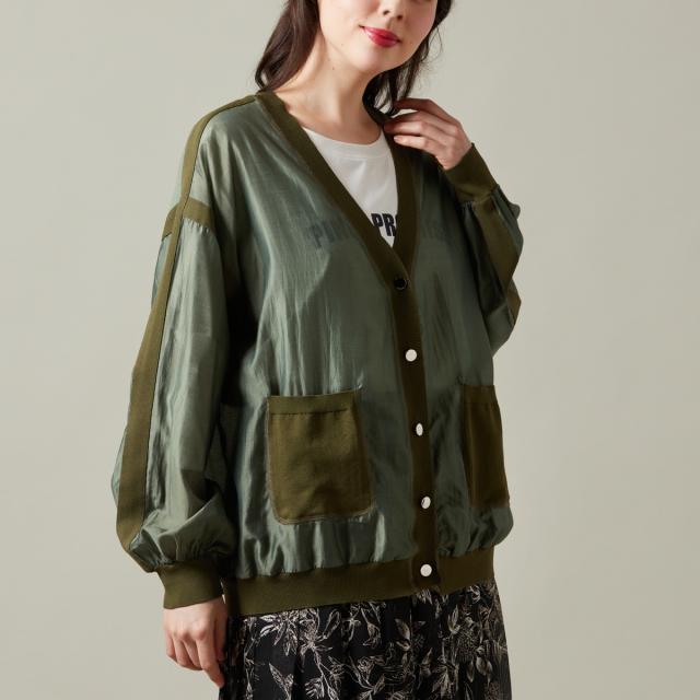 アル・ディ・ラ（AL DI LA）/シアーニットカーディガン　ニットｘシャツ地