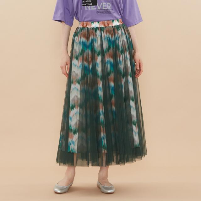 アル・ディ・ラ（AL DI LA）/チュール重ね幾何学柄スカート　ウエスト総ゴム