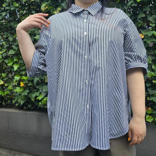 アル・ディ・ラ（AL DI LA）/【洗える】5分袖裾チュール使いストライプ