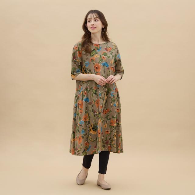 アル・ディ・ラ（AL DI LA）/【清涼感】【洗える】綿麻フラワー柄