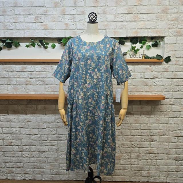 アル・ディ・ラ（AL DI LA）/【洗える】綿麻フラワー柄ワンピース　【日本生地・日本縫製】 アル・ディ・ラ（AL DI LA）/【洗える】綿麻フラワー柄ワンピース