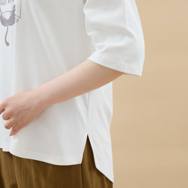 アル・ディ・ラ（AL DI LA）/【洗える】箔プリント猫Tシャツ