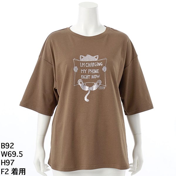 アル・ディ・ラ（AL DI LA）/【洗える】箔プリント猫Tシャツ