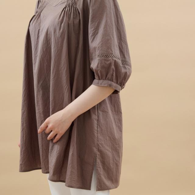 アル・ディ・ラ（AL DI LA）/【綿100】襟ギャザーピンタックゆったり