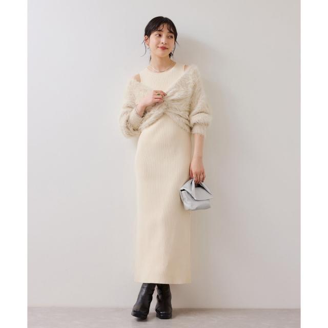 ビス（VIS）/ねじりショートトップス付きロングニットワンピース/イージーケア