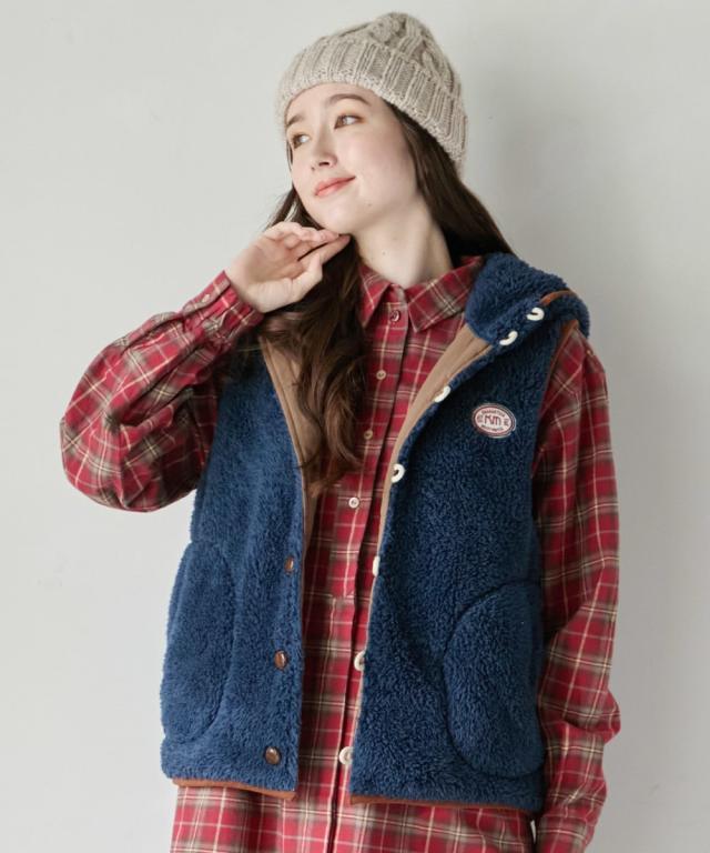 クリフメイヤー（KRIFF MAYER）/【軽くて暖かい！】シャギーボア ボタン フード ベスト