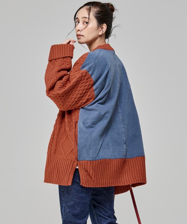 クリフメイヤー（KRIFF MAYER）/【デニム×ニットがかわいい！】デニム ドッキング カーディガン