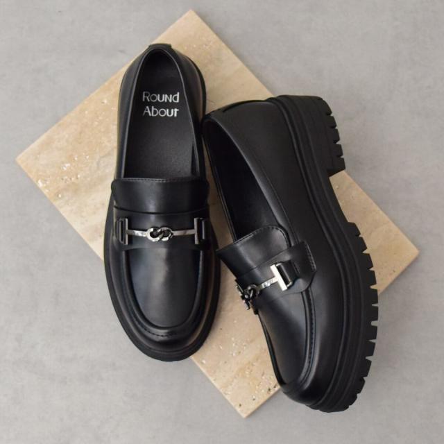 ラウンドアバウト（Round About）/25秋冬新作◆Round About◆4cmヒール◆ボリュームソールビットローファー