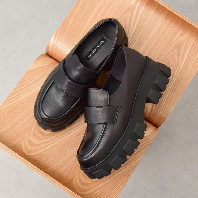 パラディクルール（PARADIS COULEUR）/25秋冬新作◆PARADIS COULEUR◆5．5cmヒール◆防滑トラックソール撥水ローファー