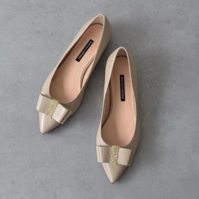 パラディクルール（PARADIS COULEUR）/PARADIS COULEUR◆1．5cmヒール◆ポインテッドトウリボンフラットパンプス