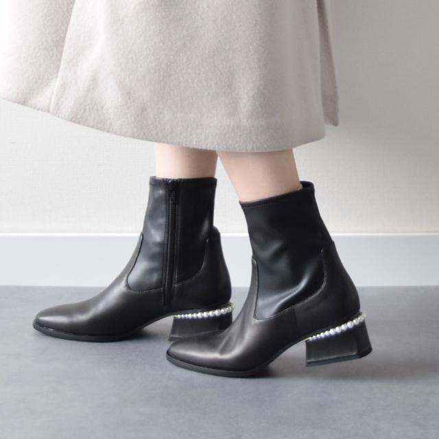 パラディクルール（PARADIS COULEUR）/PARADIS COULEUR◆4．5cmヒール◆パールヒールストレッチショートブーツ